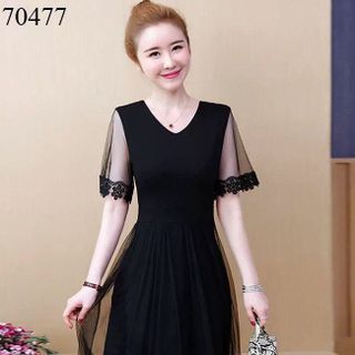 ĐẦM XÒE THUN LƯỚI VIỀN HOA CAO CẤP ĐỦ SIZE 39-70KG - 70477