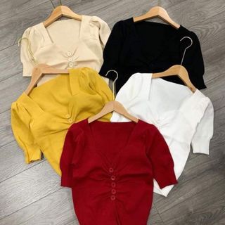 Áo len cúp ngực tay bồng nhẹ