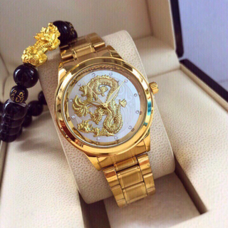 Đông hồ nam dây thép đúc hình rông vàng