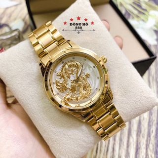 Đông hồ nam dây thép đúc hình rông vàng