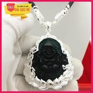 vòng cổ nam phật di lặc đá màu bọc viền trắng dây cao su