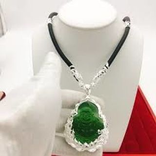 vòng cổ nam phật di lặc đá màu bọc viền trắng dây cao su