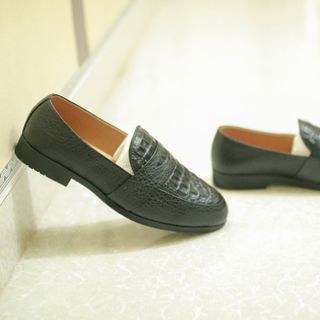 Giày da nam da bò vân cá sấu- đế cao su