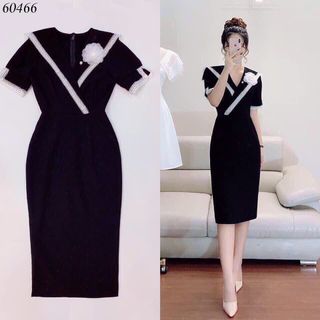 ĐẦM THUN CÁT HÀN PHỐI REN ĐÍNH HOA 60-65K