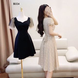 ĐẦM XÒE KATE LỤA CHẤM BI PHỐI NÚT CỰC ĐẸP ĐỦ SIZE 39-70KG
