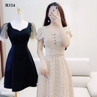 ĐẦM XÒE KATE LỤA CHẤM BI PHỐI NÚT CỰC ĐẸP ĐỦ SIZE 39-70KG