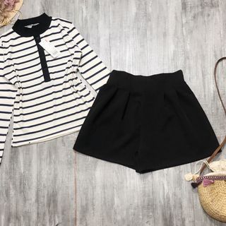 Sét áo lên gân cổ tàu mix giả váy xếp ly
