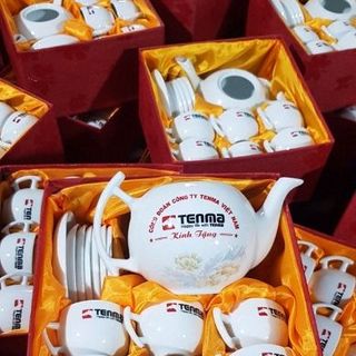 bộ ấm chén bát tràng dáng cánh diều in logo