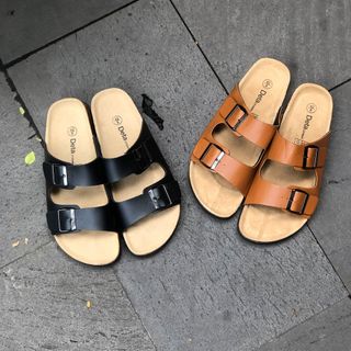 Dép đế trấu 2 khóa màu bò nam