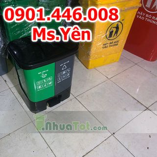 thùng rác phân loại tại nguồn - 2 ngăn màu xanh lá xám giá rẻ nhất HCM