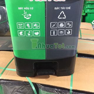 thùng rác phân loại tại nguồn - 2 ngăn màu xanh lá xám giá rẻ nhất HCM