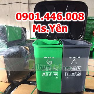 thùng rác phân loại tại nguồn - 2 ngăn màu xanh lá xám giá rẻ nhất HCM