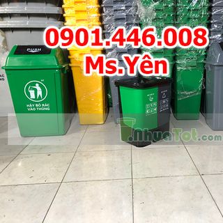 thùng rác phân loại tại nguồn - 2 ngăn màu xanh lá xám giá rẻ nhất HCM