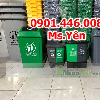 thùng rác phân loại tại nguồn - 2 ngăn màu xanh lá xám giá rẻ nhất HCM