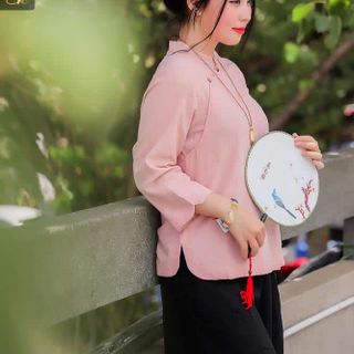 Pháp Phục Áo Lam Đi Chùa Cao Cấp - Áo Phật Tử Vải Đũi Mềm Màu Hồng Tay Dài Đài Loan - ADUIMP11