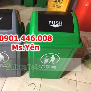 Bán Thùng rác 60L nắp lật màu xanh lá xám vàng có chữ push giá rẻ tại HCM