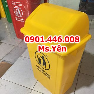Bán Thùng rác 60L nắp lật màu xanh lá xám vàng có chữ push giá rẻ tại HCM