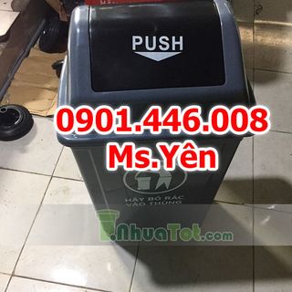 Bán Thùng rác 60L nắp lật màu xanh lá xám vàng có chữ push giá rẻ tại HCM
