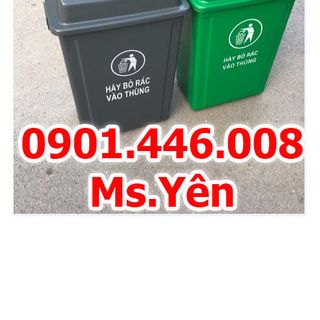 Bán Thùng rác 60L nắp lật màu xanh lá xám vàng có chữ push giá rẻ tại HCM