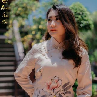 Bộ Pháp Phục Đồ Lam Đi Chùa Cao Cấp - Đồ Phật Tử Vải Cotton Pha Đũi Màu Kem Họa Tiết Hoa Sen Đài Loan ASENK24