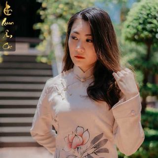 Bộ Pháp Phục Đồ Lam Đi Chùa Cao Cấp - Đồ Phật Tử Vải Cotton Pha Đũi Màu Kem Họa Tiết Hoa Sen Đài Loan ASENK24
