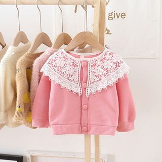 Áo khoác len phối ren mặc thu đông đáng yêu cho bé