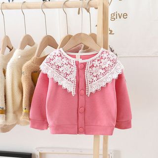 Áo khoác len phối ren mặc thu đông đáng yêu cho bé