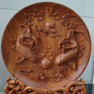 Đĩa gỗ trưng bày Đục chạm tỉ mỉ
