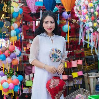 Áo Dài Đi Chùa Cao Cấp Cho Phật Tử - Áo Dài Pháp Phục Vải Voan Trắng Thêu Họa Tiết Đài Loan - ADVHTN36