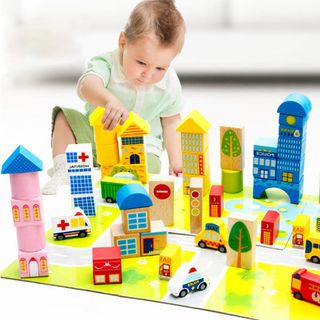 Bộ đồ chơi lắp ghép mô hình thành phố bằng gỗ 62 chi tiết
