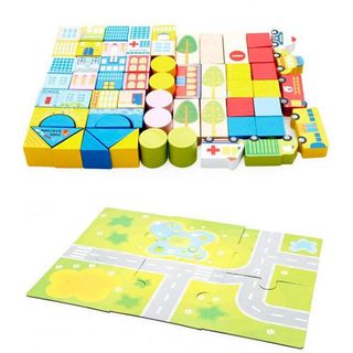 Bộ đồ chơi lắp ghép mô hình thành phố bằng gỗ 62 chi tiết