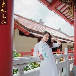 Áo Dài Cách Tân Cao Cấp Cho Phật Tử Đi Chùa - Áo Dài Pháp Phục Voan Họa Tiết Lá Trúc Đài Loan - ALTV27