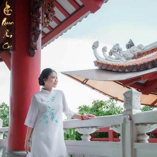 Áo Dài Cách Tân Cao Cấp Cho Phật Tử Đi Chùa - Áo Dài Pháp Phục Voan Họa Tiết Lá Trúc Đài Loan - ALTV27