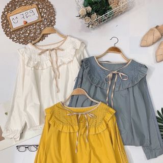 Áo cổ sen bèo ren hoa Mẫu áo kiểu bánh bèo tiểu thư