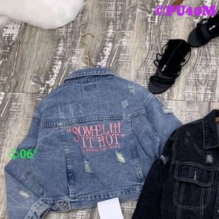 Áo khoác jean nữ thêu chữ thời trang chuyên sỉ jean 2kjean