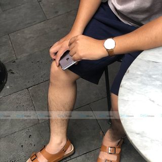 Giày sandal đế trấu 2 khóa màu bò nam
