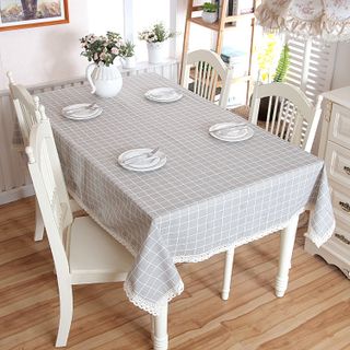 Khăn trải bàn canvas có ren KT 140x180cm họa tiết sọc caro nhiều mẫu KB trangtrinhacua