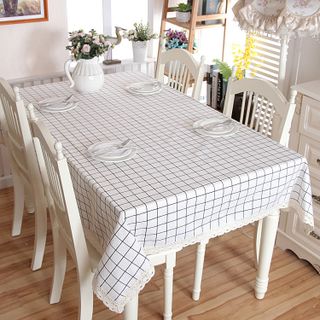 Khăn trải bàn canvas có ren KT 140x220cm họa tiết sọc caro nhiều mẫu KB trangtrinhacua