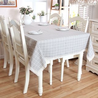 Khăn trải bàn canvas có ren KT 140x140cm họa tiết sọc caro nhiều mẫu KB trangtrinhacua