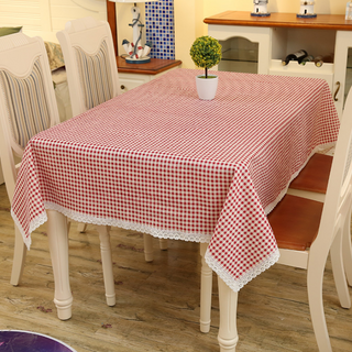 Khăn trải bàn canvas có ren KT 140x140cm họa tiết sọc caro nhiều mẫu KB trangtrinhacua