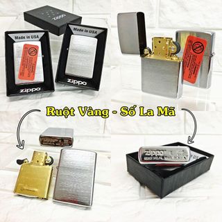 BẬT LỬA ZIPPO MỸ SỐ LA MÃ - VÂN XƯỚC - RUỘT VÀNG CÓ TEM ĐỎ - XÀI XĂNG BẠC giá sỉ