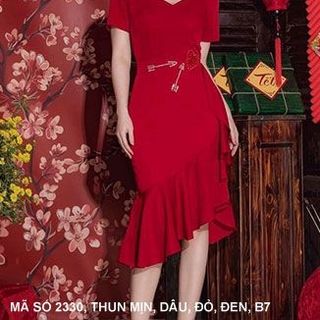 ĐẦM CỔ TIM TAY NGẮN LAI XÉO DÚN MS 2330