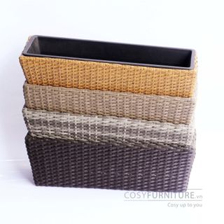 Chậu mây đan nhựa chữ nhật dài P001
