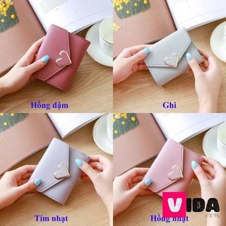Ví nữ dáng ngắn mini khóa trái tim da PU cao cấp WL1