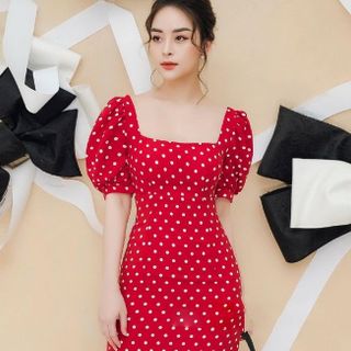 ĐẦM ÔM CỔ VUÔNG TAY NGẮN LAI DÚN MS 2339