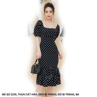 ĐẦM ÔM CỔ VUÔNG TAY NGẮN LAI DÚN MS 2339