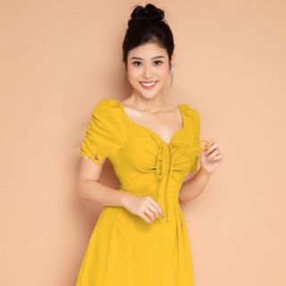 ĐẦM TAY NGẮN DÚN NGỰC DÚN THẮT NƠ CỔ MS 2345