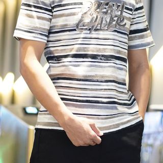 Áo Thun Nam Sọc Nâu In Chữ CELEB