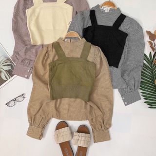Set áo basic tay bo áo 2d len móc