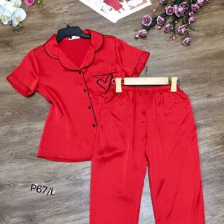 Đồ bộ Pijama Dài - Lụa Satin - túi thêu tim - giá sỉ giá bán buôn